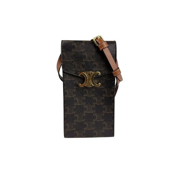 CELINE Brown Coated Canvas Shoulder Bag - Picture 1 of 5